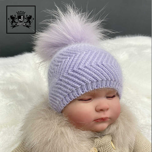 قبعات اطفال مع كرة فرو الحقيقي