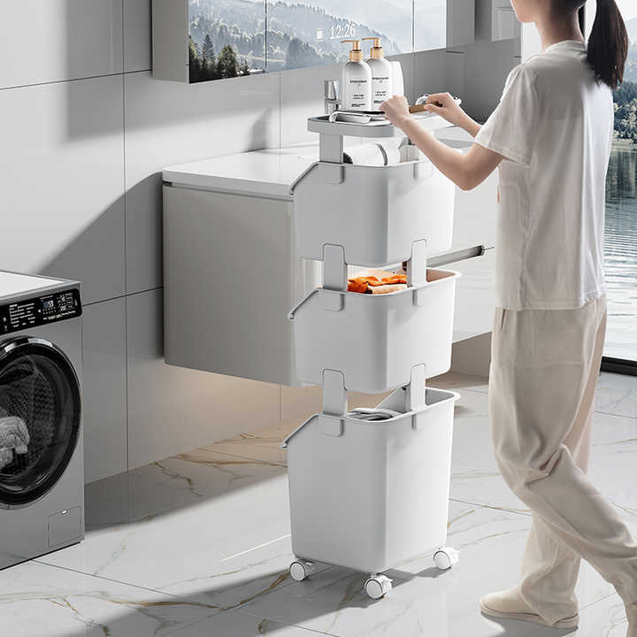 Rmier Large Capacity Plastic Handle Wheels Multi-layer Detachable Multi-layer Removable Home Storage Basketعجلات بمقبض من البلاستيك سعة كبيرة Rmier متعددة الطبقات قابلة للفصل وطبقات متعددة قابلة للإزالة في المنزل
