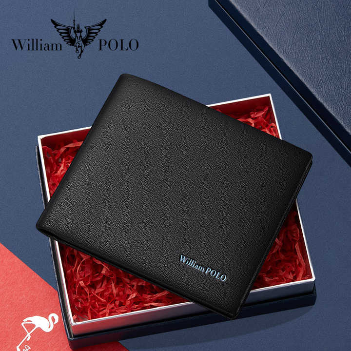 Top Grain Black Leather Small Foldable Wallet for