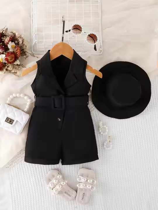 Fashionable Summer Baby Girls Solid Color Sleeveless Jumpsuit for Sale Factory Direct