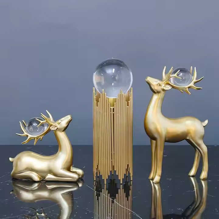 Custom Nordic Modern Luxury Resin Animal Crafts Art Set Golden Deer Statue Home Decor