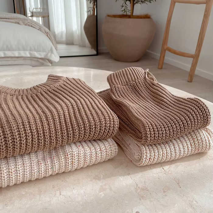 Hot Sale Casual Autumn 2 Pieces Long Sleeve Knitted Sweater Kids 2 Pieces Suit Toddler Girls Knitted Clothes Set