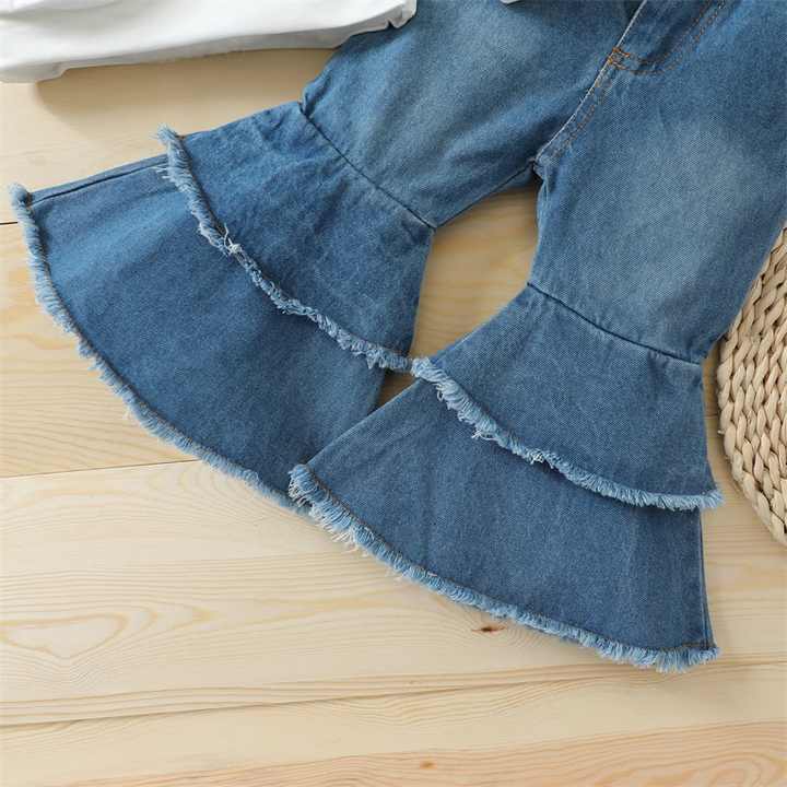 Fashion Kids Girl Clothing Set Jeans Bell-طقم ملابس بناتي عصري