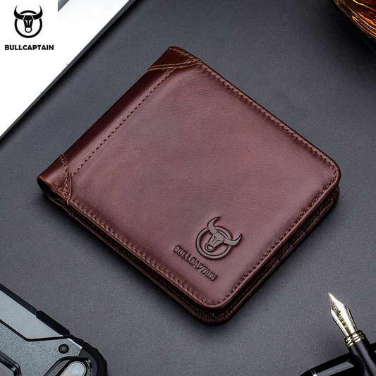 BULLCAPTAIN Men's Leather Wallets RFID Chip Business