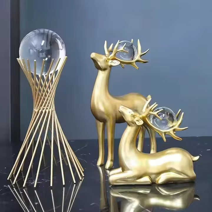 Custom Nordic Modern Luxury Resin Animal Crafts Art Set Golden Deer Statue Home Decor