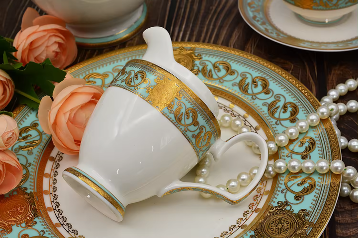 24pcs Embossed Gold Dinner Plate Dessert Plates 24 قطعة من أطباق العشاء الذهبية المنقوشة وأطباق الحلوى 200 سم