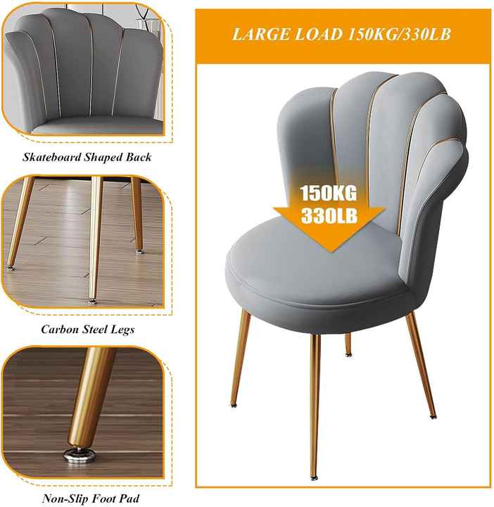 Fornowell Modern Upholstered Chair, Velvet Fabric Chair, Modern Kitchen Dining Chair with Medium Back with Gold Legs
