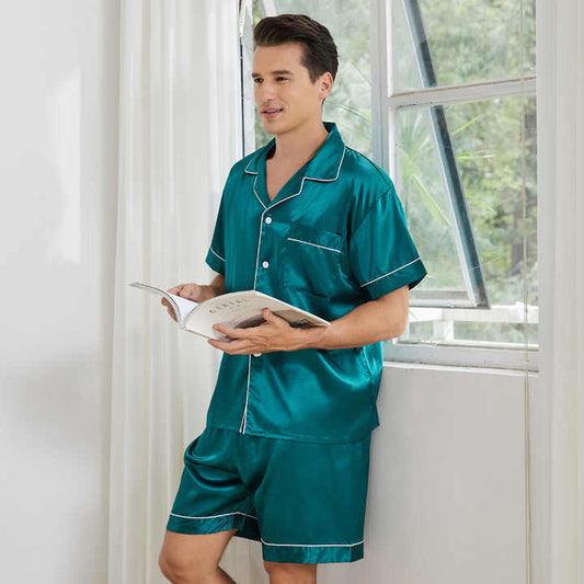 فستان ليلي مخصص للرجال XL حرير للرجال طقم قصير بيجامات صيفية للرجال طقم ملابس نوم حريرية