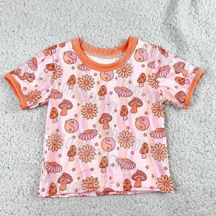 DH ODM Cute Bamboo Mushroom Print Summer Baby Girls Formal Clothes Sets