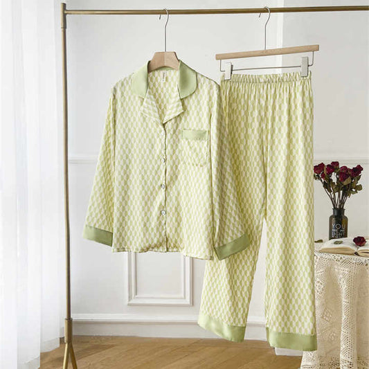 Long Sleeve Long Pants Night Suit Home Wear Luxury Satin Women's Sleepwear Set