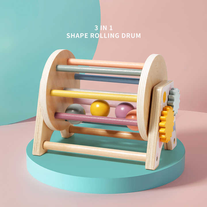 لعبة طبل مونتيسوري الخشبية الجديدة New Wooden Montessori Drum Toy, 3 in