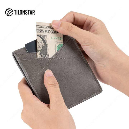 محفظة بطاقات ثنائية الطي بشعار منقوش عتيق . Men's Vintage Embossed Logo Bifold Card