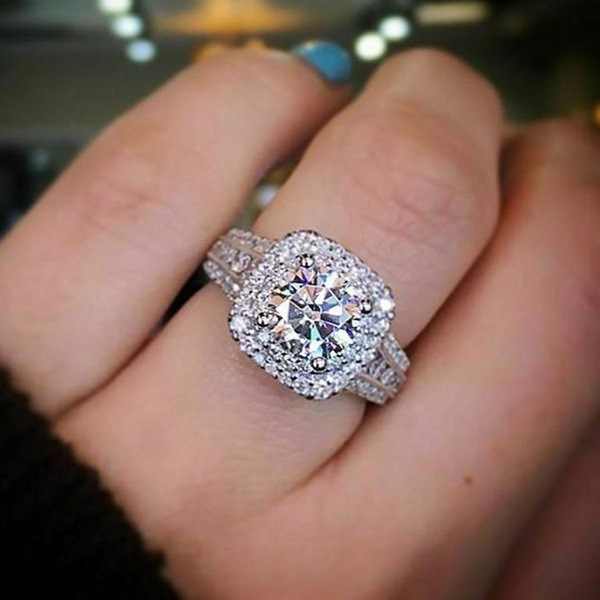 Bizuteria Wedding Diamant Gemstone Whit خاتم زركون فضي اللون للنسا- ء