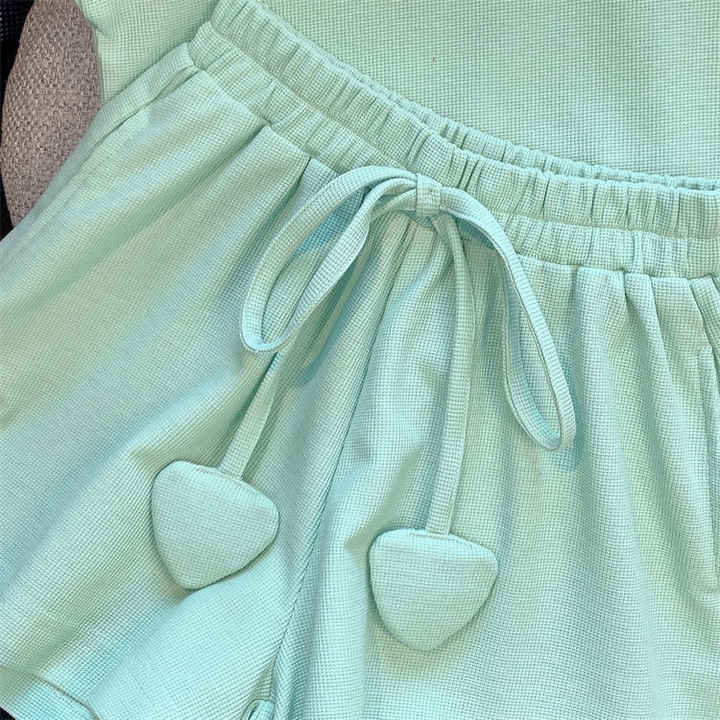 بدلة رياضية للبنات جديدة للأطفال بدون أكمام سراويل قصيرة New Girls' Sports Suit for Kids Sleeveless Wide Leg Shorts