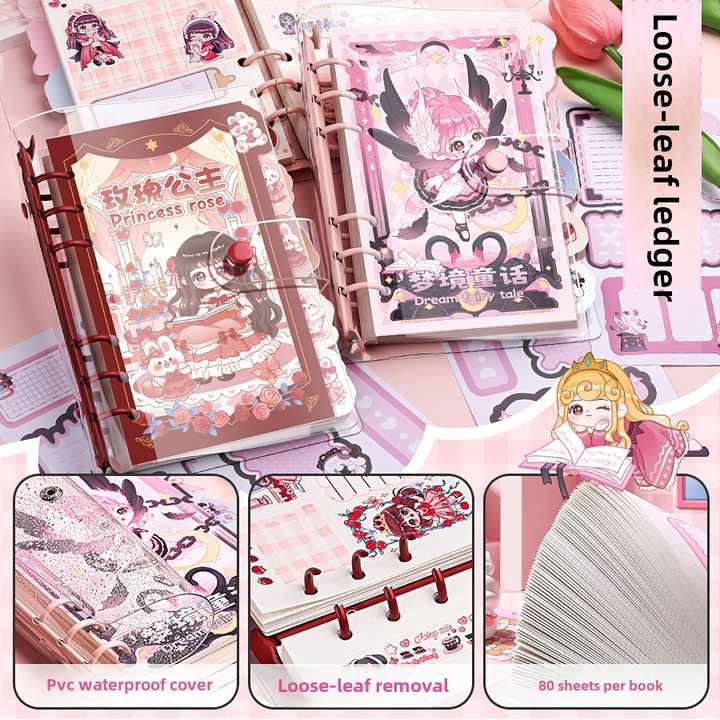 مجموعة دفتر ملاحظات على شكل قلب فتاة لطيفة . Cute Girl Heart Shaped Notebook Set with Inlaid Design
