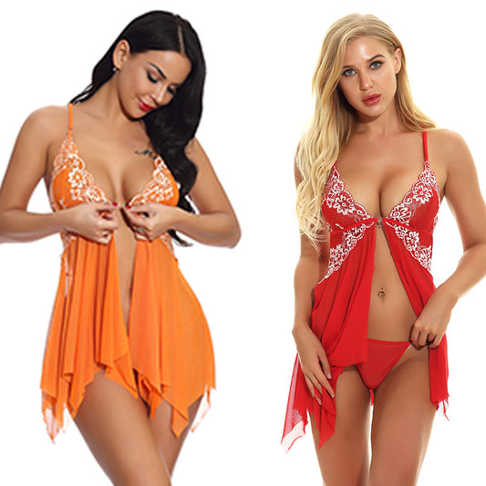 v,بيجاما نسائية مثيرة بفتحة رقبة على شكل حرف - بدلات نوم نسائيه