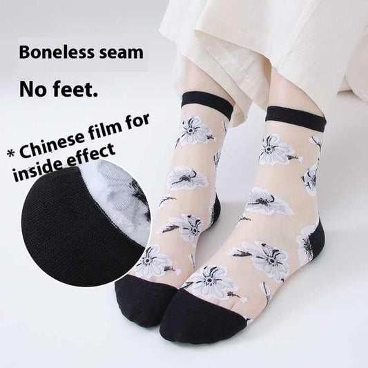 Spring Summer Japanese Glass Silk Women's Fashion Crystal Silk Mid-Length Breathable Stockings