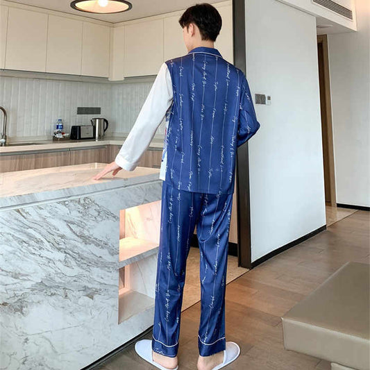 بيجامة رجالية من الحرير الجليدي للخريف بيجامة