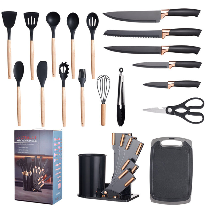 19 Piece Stainless Steel Kitchen Utensil Set Silicone Cooking Tools with Wooden Handle for Cooking