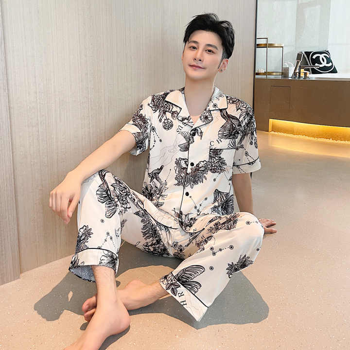 Summer New Ice Silk Couple Pajamas