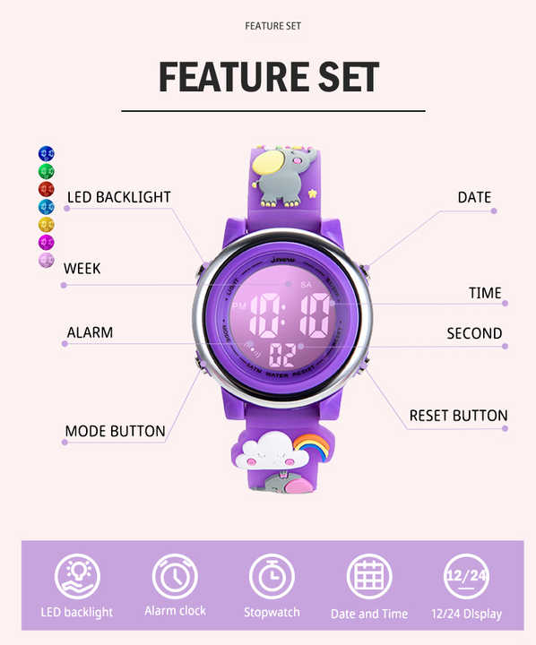 Waterproof backlit children's watch