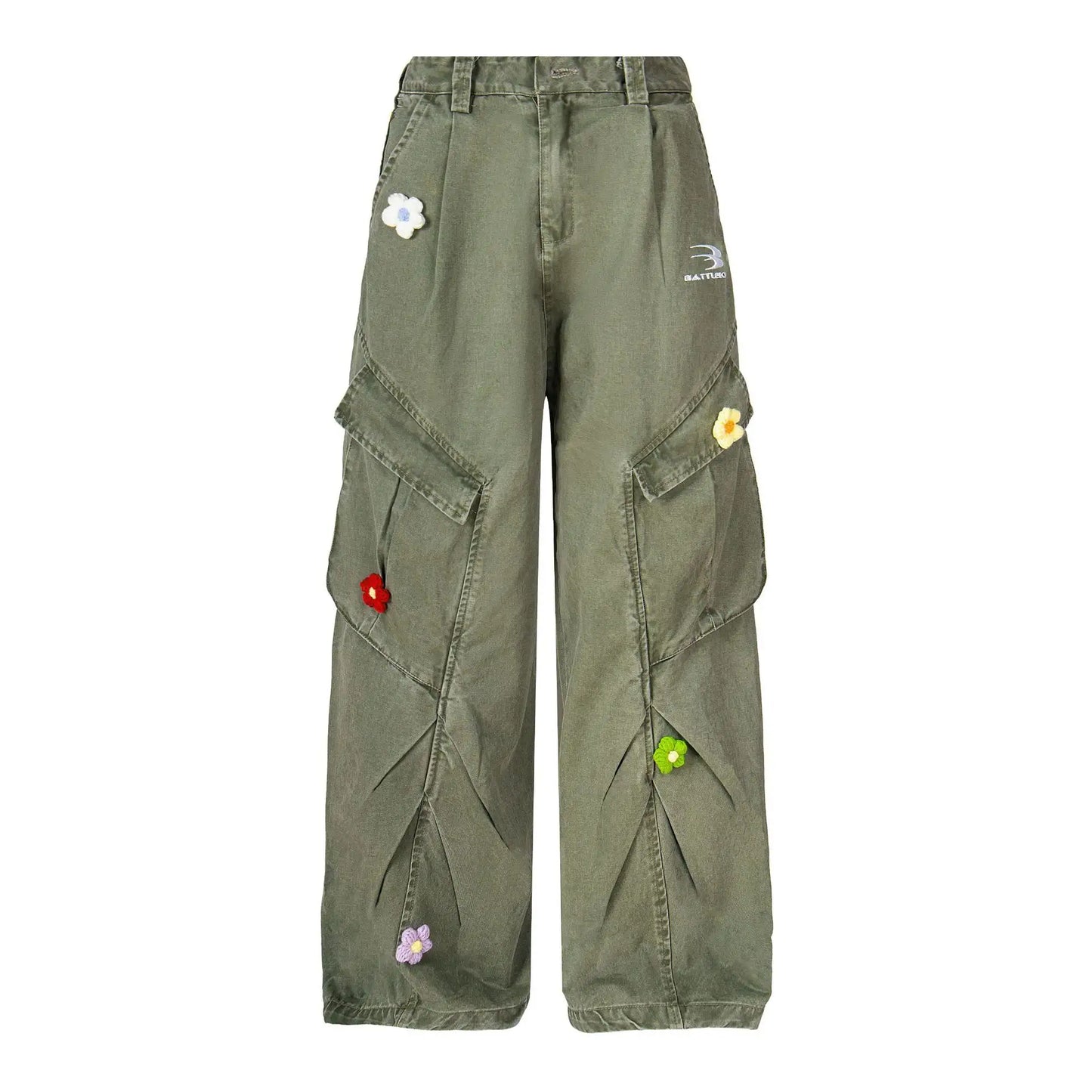 جينز نسائي كارجو مطرز بالزهور