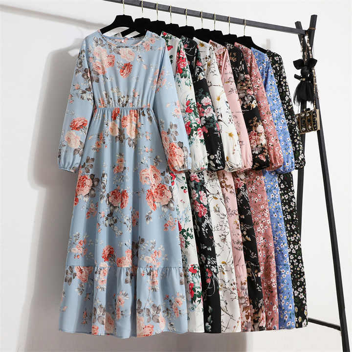 Modest Flower Pattern New Women's-فستان نسائي جديد