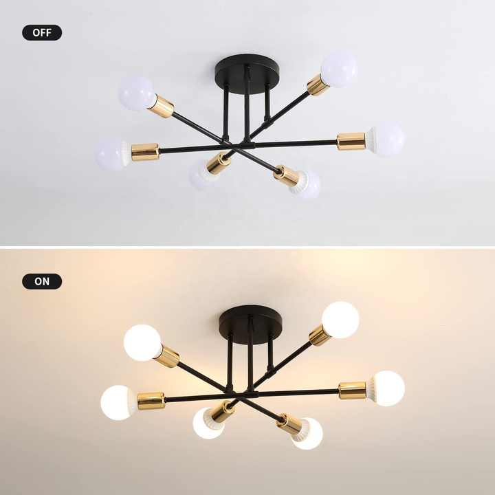 مصباح سقف بسيط عتيق بستة رؤوس مصباح . Simple antique six-head ceiling lamp molecular
