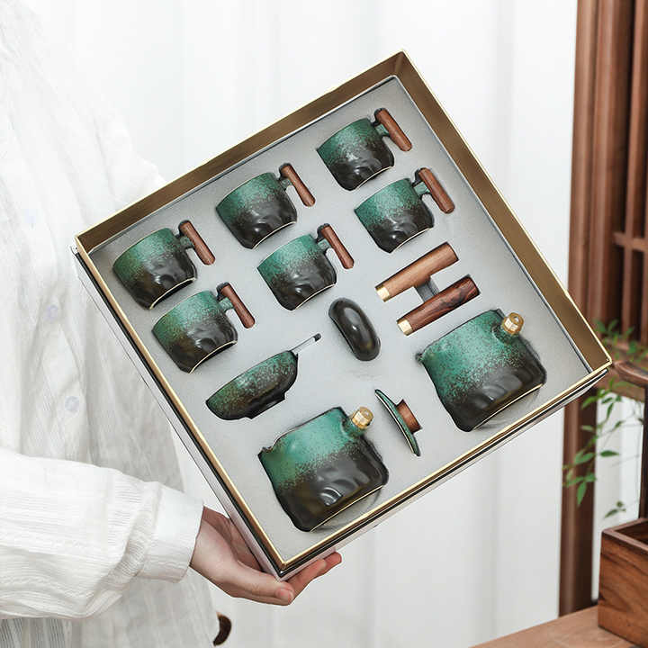Kung Fu Tea Set with Ceramic Wooden Handle