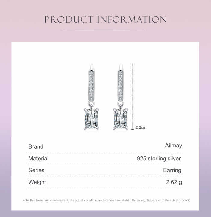 Sterling Silver Luxury Women's Jewelry Wedding AccessoriesAilmay أقراط متدلية عصرية مستطيلة من الزيركونيا المكعبة البراقة من الفضة الإسترليني بنسبة 100% عيار 925 فاخرة للسيدات مجوهرات واكسسوارات لحفلات الزفاف