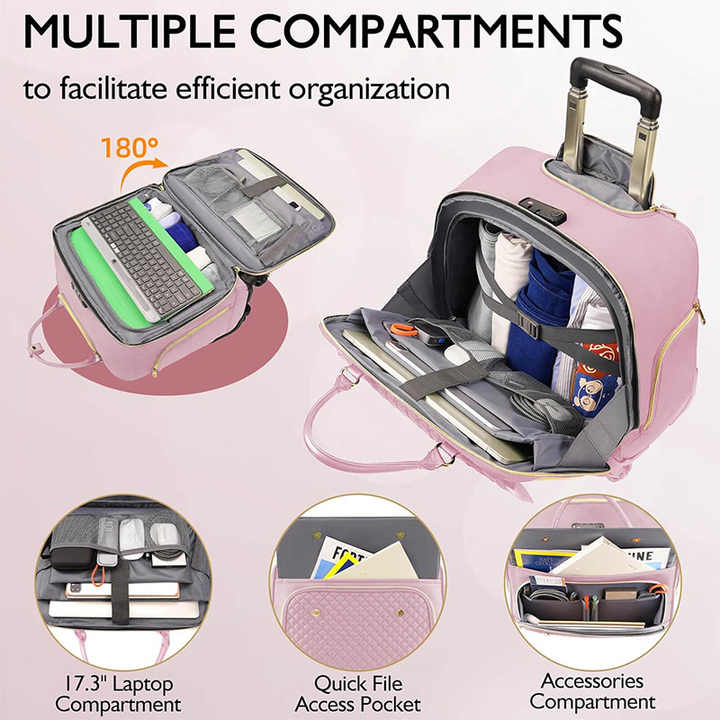 حقيبة نسائية مخصصة للسفر مقاومة للماء أثناء الليل حقيبة دوارة بعجلات