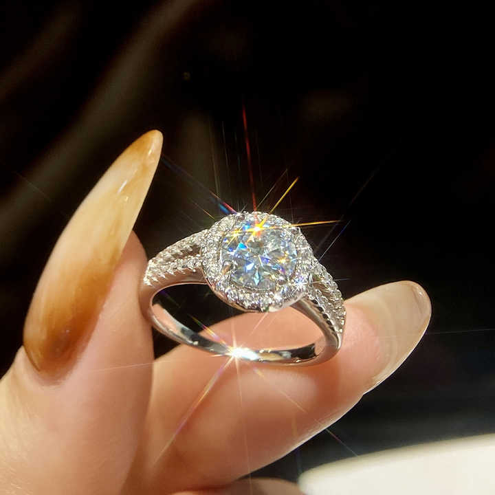 Women Engagement- خاتم هالة من الفضة الإسترلينية عيار 925 مطلي بالبلاتين