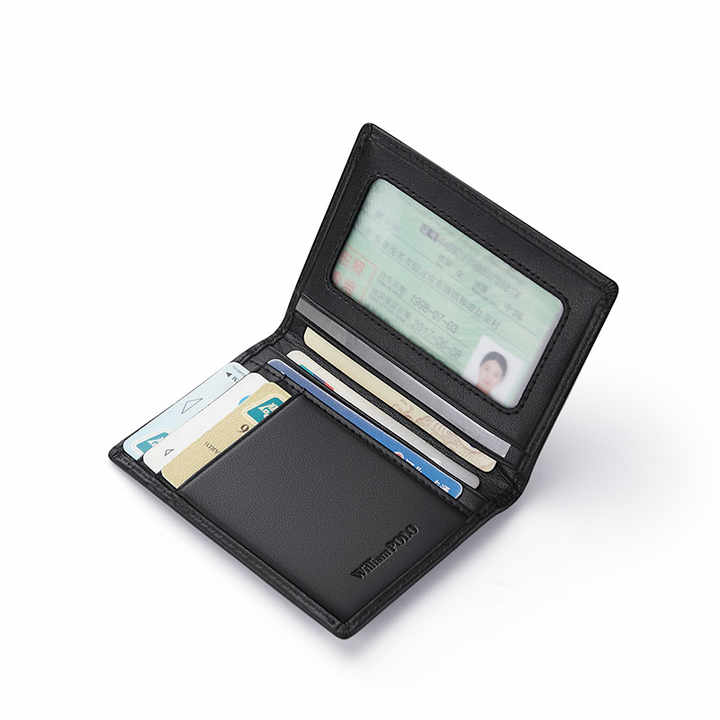 Black Slim Leather Wallet Card Holder Cowhide Soft Men's