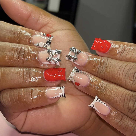 French Leopard Print 3D Diamond Pointed-Triple False Nails