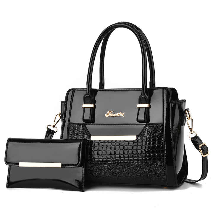 Luxury Women's PU Leather Handbag, 2-Piece Set