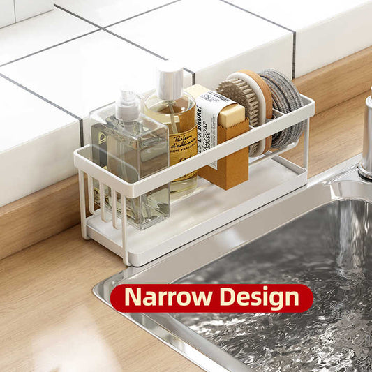 رف إسفنجي أبيض عالي الجودة للمطبخ وطاولة المطبخ على الطراز الياباني، رف أدوات مائدة، رف تخزين للحمامKitchen & Tabletop Japanese Style White High Quality Kitchen Drain Basket Sink Sponge Rack Cutlery Rack Bathroom Storage Rack