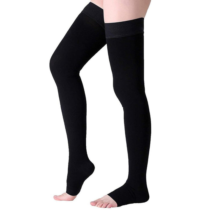High-High Black/Beige Color Medical Compression Stockings Thigh High