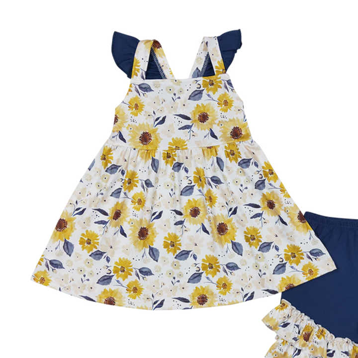Sunflower Floral Top Shorts Baby-فساتين صيفية وردية مطرزة بالترتر للفتيات
