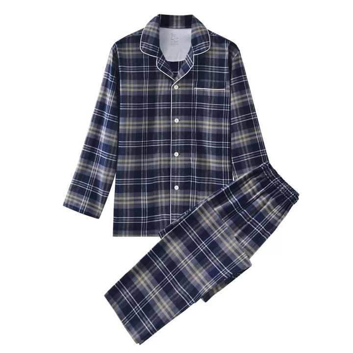 Men's Plus Size Autumn Pajama Set with Collar