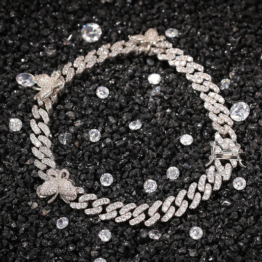 Kids Accessories Cuban Chain Bracelet with Butterfly Pendant Iced Out Anklet for Girls