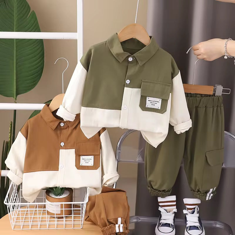 Boys' autumn-colored pants, two-piece set