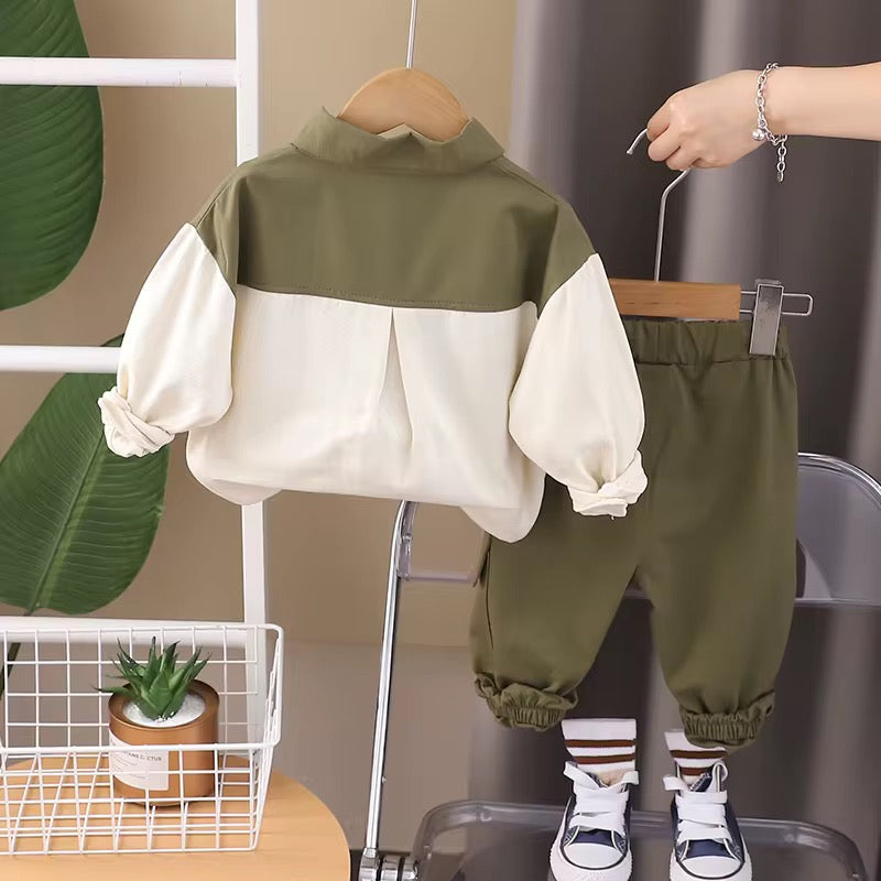Boys' autumn-colored pants, two-piece set