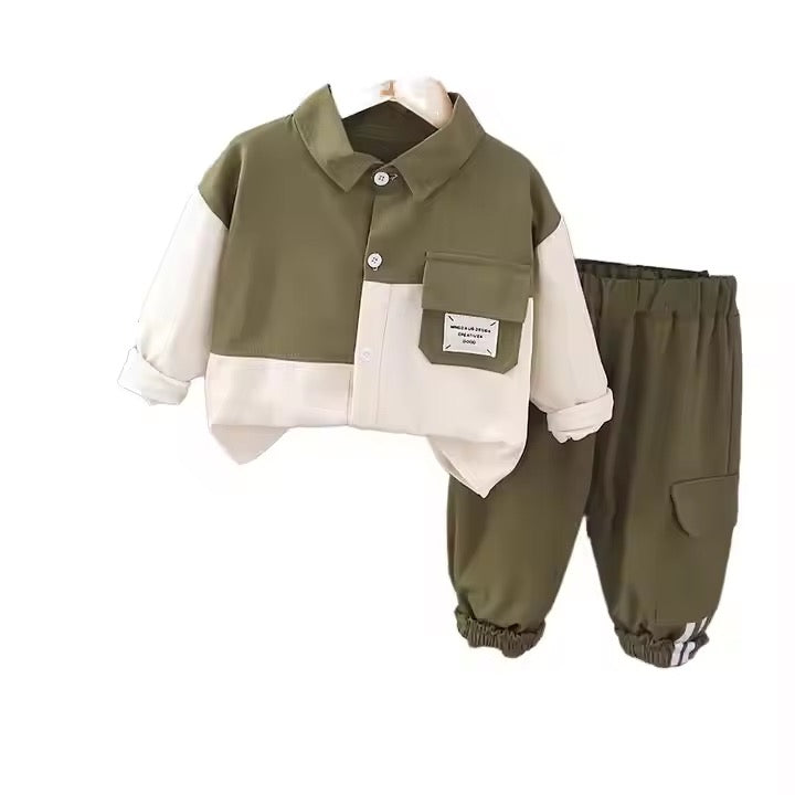 Boys' autumn-colored pants, two-piece set