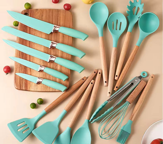 مجموعات أواني ملعقة مطبخ بمقبض خشبي - Sets Kitchen Spoon With Wooden Handle