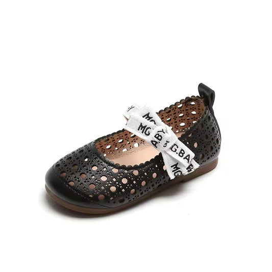 New Spring Girls Leather Princess Shoes Children's Sandals Outdoor Hollow Breathable Soft Bottom Summer Set