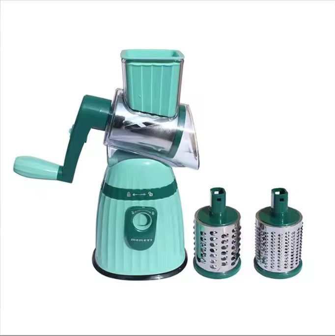 Vegetable slicer, rotating cheese grater