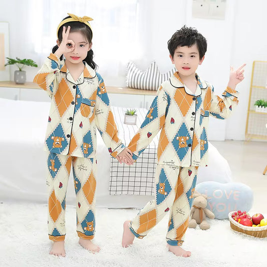 بيجامات حرير الاطفال بأكمام - Children's silk pajamas with sleeves