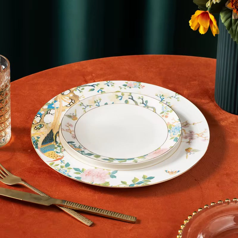 Elegant Bone Ash Porcelain Dinner Plate Sets Rustic Style