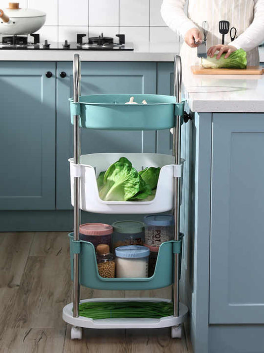 متعددة الوظائف المنقولة البلاستيك الاطفال لعب المطبخ الفاكهة صندوق تخزين الخضار الرف تخزين الرف مع عجلات Multifunctional Movable Plastic Kids Play Kitchen Fruit Vegetable Storage Box Rack Storage Shelf with Wheels