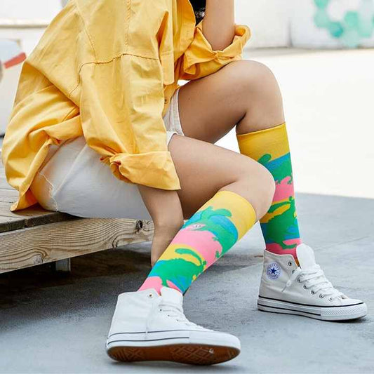 Breathable and Sustainable Knitted Technique for جوارب ضغط لطيفة بطول الركبة بنقوش حيوانية